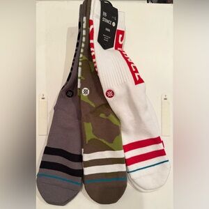Stance Gray, Camo, and White Crew Socks Trio